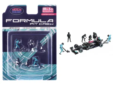 "FORMULA PIT CREW â€“ TEAM BLACK" 6 PIECE DIECAST FIGURE SET (6 FIGURES) LIMITED EDITION FOR 1/64 SCALE MODELS BY AMERICAN DIORAMA