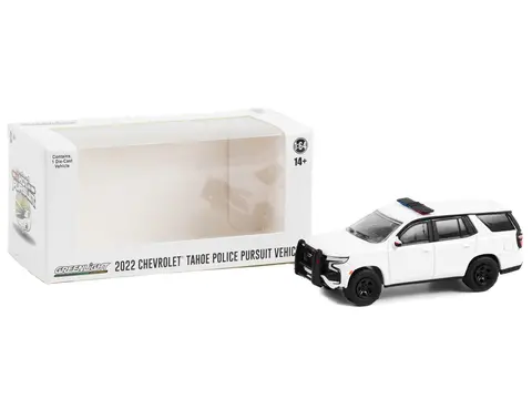 2022 CHEVROLET TAHOE POLICE PURSUIT VEHICLE (PPV) WHITE WITH LIGHT BAR "HOT PURSUIT" "HOBBY EXCLUSIVE" SERIES 1/64 DIECAST MODEL CAR BY GREENLIGHT
