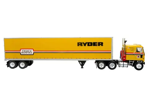1970 GMC ASTRO 95 TRACTOR WITH DRY VAN TRAILER "RYDER TRUCK RENTAL" YELLOW WITH STRIPES "NORTH AMERICAN VINTAGE TRUCK COLLECTION" LIMITED EDITION TO 504 PIECES WORLDWIDE 1/43 DIECAST MODEL BY ICONIC REPLICAS