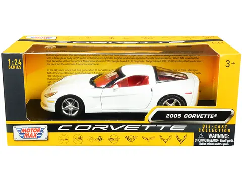2005 CHEVROLET CORVETTE C6 WHITE WITH RED INTERIOR "HISTORY OF CORVETTE" SERIES 1/24 DIECAST MODEL CAR BY MOTORMAX