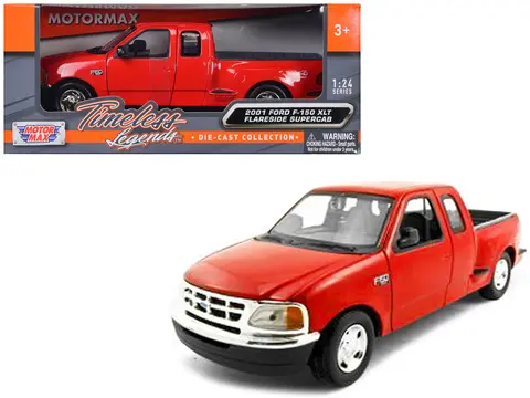 2001 FORD F-150 XLT FLARESIDE SUPERCAB PICKUP TRUCK RED 1/24 DIECAST MODEL CAR BY MOTORMAX