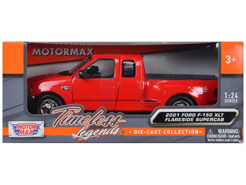 2001 FORD F-150 XLT FLARESIDE SUPERCAB PICKUP TRUCK RED 1/24 DIECAST MODEL CAR BY MOTORMAX