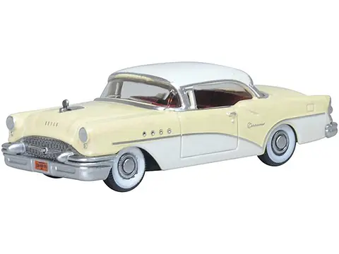 1955 BUICK CENTURY CONDOR YELLOW AND DOVER WHITE WITH RED INTERIOR 1/87 (HO) SCALE DIECAST MODEL CAR BY OXFORD DIECAST