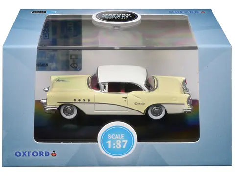 1955 BUICK CENTURY CONDOR YELLOW AND DOVER WHITE WITH RED INTERIOR 1/87 (HO) SCALE DIECAST MODEL CAR BY OXFORD DIECAST