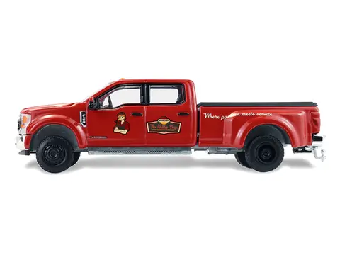 2022 FORD F-450 DUALLY PICKUP TRUCK "HOBBY SHOP AUTO MECHANIC" RED WITH MECHANIC FIGURE "THE HOBBY SHOP" SERIES 17 1/64 DIECAST MODEL CAR BY GREENLIGHT