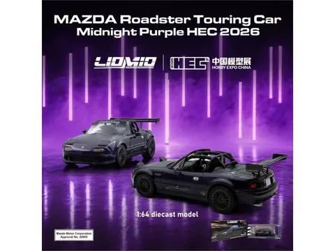 MAZDA ROADSTER TOURING CAR RHD (RIGHT HAND DRIVE) MIDNIGHT PURPLE METALLIC "HOBBY EXPO CHINA 2026 EVENT EDITION" 1/64 DIECAST MODEL CAR BY LIOMIO