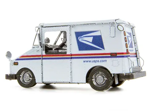 MODEL KIT  LLV MAIL TRUCK WHITE "USPS (UNITED STATES POSTAL SERVICE)" (MODERATE DIFFICULTY) STEEL MODEL BY METAL EARTH