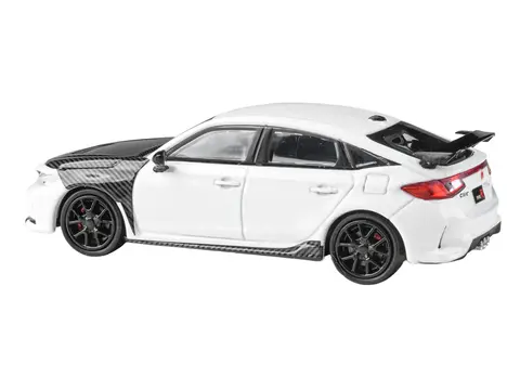 2025 HONDA CIVIC TYPE R FL5 WHITE WITH CARBON HOOD AND ACCENTS 1/64 DIECAST MODEL CAR BY PARAGON MODELS