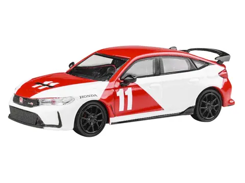 2025 HONDA CIVIC TYPE R FL5 #11 "1965 MEXICO GP HERITAGE" RED AND WHITE 1/64 DIECAST MODEL CAR BY PARAGON MODELS