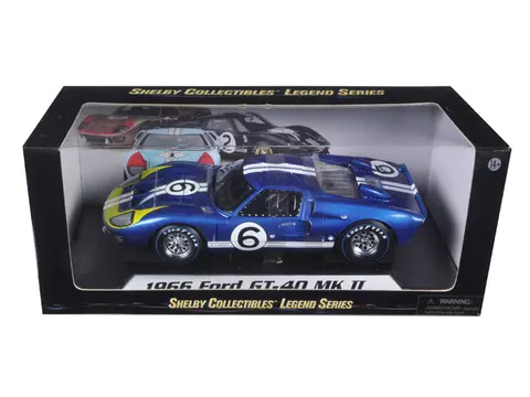 1966 FORD GT-40 MK 2 BLUE #6 1/18 DIECAST CAR MODEL BY SHELBY COLLECTIBLES