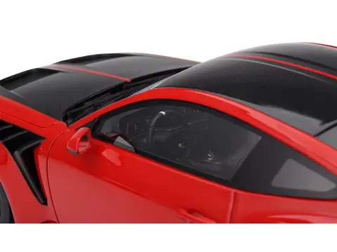 FORD MUSTANG GTD RACE RED AND CARBON FIBER WITH RED STRIPE 1/18 MODEL CAR BY TOP SPEED