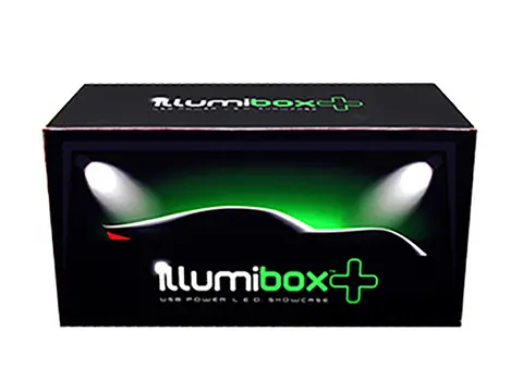 COLLECTIBLE DISPLAY SHOW CASE WITH LED LIGHTS AND BLACK BASE FOR 1/24 1/18  MODELS BY ILLUMIBOX