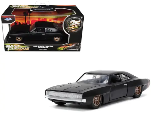 1968 DODGE CHARGER WIDEBODY MATT BLACK WITH BRONZE TAIL STRIPE "F9" (2021) MOVIE "25 YEARS OF FAST & FURIOUS" SERIES 1/32 DIECAST MODEL CAR BY JADA