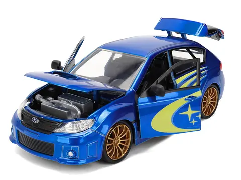2012 SUBARU IMPREZA WRX STI BLUE METALLIC WITH YELLOW GRAPHICS "JDM TUNERS" SERIES 1/24 DIECAST CAR MODEL BY JADA