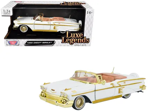 1958 CHEVROLET IMPALA WHITE METALLIC WITH GOLD ACCENTS "LUXE LEGENDS" SERIES 1/24 DIECAST MODEL CAR BY MOTORMAX