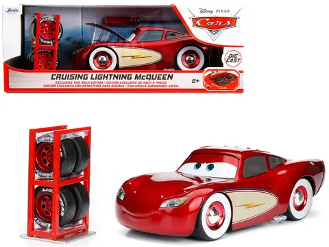 CRUISING LIGHTNING MCQUEEN RED METALLIC WITH EXTRA WHEELS DISNEY & PIXAR "CARS" MOVIE "HOLLYWOOD RIDES" SERIES DIECAST MODEL CAR BY JADA