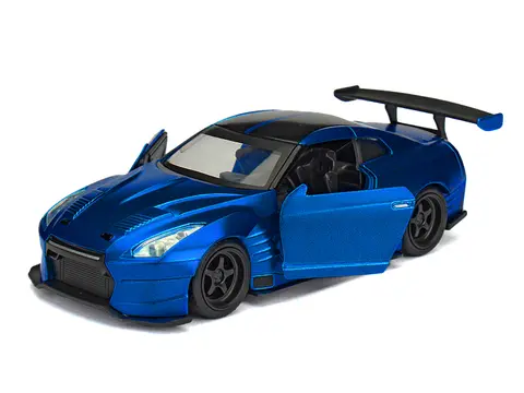 BRIAN'S 2009 NISSAN GTR R35 BLUE BEN SOPRA "FURIOUS 7" (2015) MOVIE "25 YEARS OF FAST & FURIOUS" SERIES 1/32 DIECAST MODEL CAR BY JADA