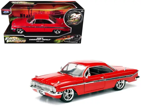 DOM'S CHEVROLET IMPALA RED "FAST & FURIOUS F8: THE FATE OF THE FURIOUS" (2017) MOVIE "25 YEARS OF FAST & FURIOUS" SERIES 1/24 DIECAST MODEL CAR BY JADA