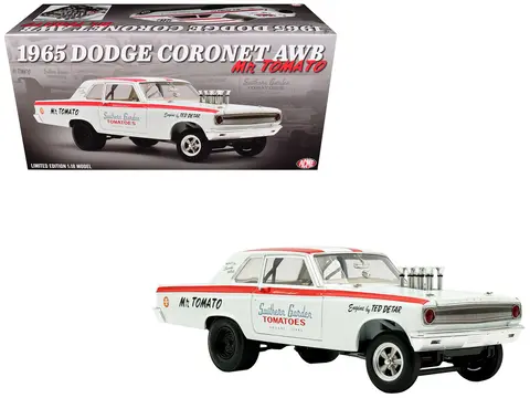 1965 DODGE CORONET AWB "MR. TOMATO" WHITE WITH RED STRIPES LIMITED EDITION TO 408 PIECES WORLDWIDE 1/18 DIECAST MODEL CAR BY ACME