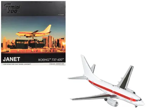 BOEING 737-600 COMMERCIAL AIRCRAFT "EG&G - JANET AIRLINES" (N319BD) WHITE WITH RED STRIPES "GEMINI 200" SERIES 1/200 DIECAST MODEL AIRPLANE BY GEMINIJETS