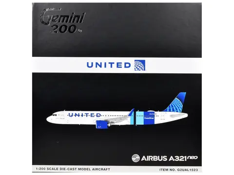 AIRBUS A321NEO COMMERCIAL AIRCRAFT "UNITED AIRLINES COASTLINER" (N94750) WHITE WITH BLUE STRIPES "GEMINI 200" SERIES 1/200 DIECAST MODEL AIRPLANE BY GEMINIJETS