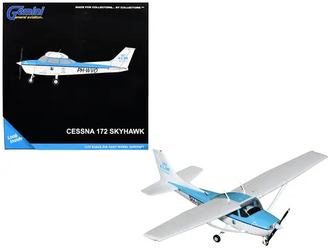 CESSNA 172 SKYHAWK AIRCRAFT "KLM AEROCLUB" (PH-WVO) LIGHT BLUE AND WHITE "GEMINI GENERAL AVIATION" SERIES 1/72 DIECAST MODEL AIRPLANE BY GEMINIJETS