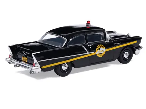 1957 CHEVROLET ONE-FIFTY POLICE CAR "KENTUCKY STATE POLICE" BLACK WITH YELLOW STRIPES 1/64 DIECAST MODEL CAR BY IXO MODELS
