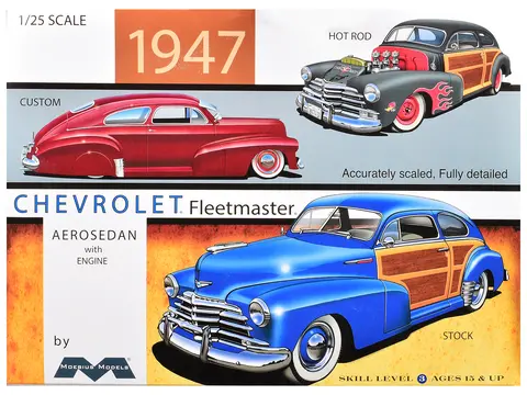 SKILL 3 MODEL KIT 1947 CHEVROLET FLEETMASTER 3-IN-1 KIT 1/25 SCALE MODEL BY MOEBIUS