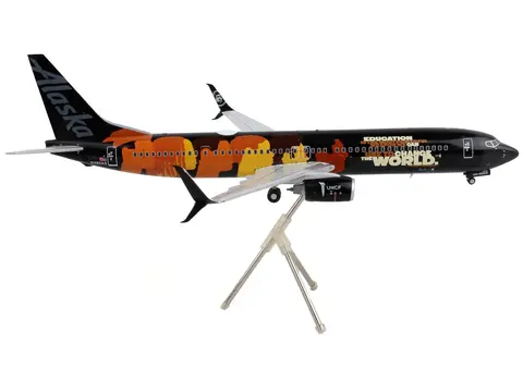 BOEING 737-900ER COMMERCIAL AIRCRAFT "ALASKA AIRLINES - OUR COMMITMENT" BLACK WITH GRAPHICS "GEMINI 200" SERIES 1/200 DIECAST MODEL AIRPLANE BY GEMINIJETS