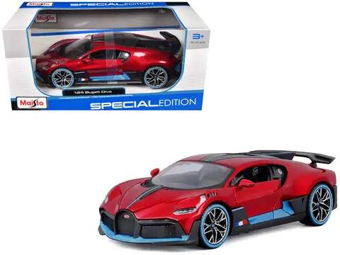 BUGATTI DIVO RED METALLIC WITH CARBON AND BLUE ACCENTS "SPECIAL EDITION" 1/24 DIECAST MODEL CAR BY MAISTO