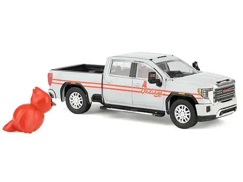 2022 GMC SIERRA 3500 HD PICKUP TRUCK "INDIANA CARDINALS" SILVER METALLIC WITH RED STRIPES AND CARDINAL FIGURE "2025 GREENLIGHT WALTERSONS COLLECTOR'S EXPO EXCLUSIVE" 1/64 DIECAST MODEL CAR BY GREENLIGHT