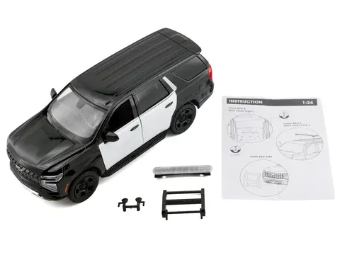 2025 CHEVROLET TAHOE PPV BLACK AND WHITE "CUSTOM BUILDER'S KIT - LAW ENFORCEMENT AND PUBLIC SERVICE" SERIES 1/24 DIECAST MODEL CAR BY MOTORMAX