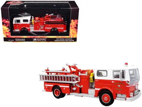 1974 WARD LAFRANCE FIRE ENGINE "SAN FRANCISCO FIRE DEPARTMENT â€“ ENGINE 31" RED WITH WHITE TOP "5 ALARM" SERIES LIMITED EDITION 1/87 (HO) DIECAST MODEL BY ICONIC REPLICAS