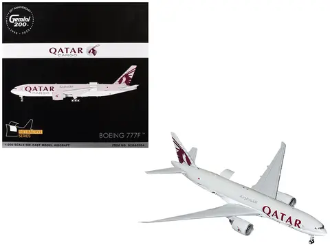 BOEING 777F COMMERCIAL AIRCRAFT "QATAR CARGO" (A7-BFT) GRAY WITH TAIL GRAPHICS "GEMINI 200 - INTERACTIVE" SERIES 1/200 DIECAST MODEL AIRPLANE BY GEMINIJETS