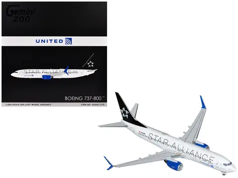 BOEING 737-800 COMMERCIAL AIRCRAFT "UNITED AIRLINES STAR ALLIANCE" (N76516) WHITE WITH BLACK TAIL "GEMINI 200" SERIES 1/200 DIECAST MODEL AIRPLANE BY GEMINIJETS