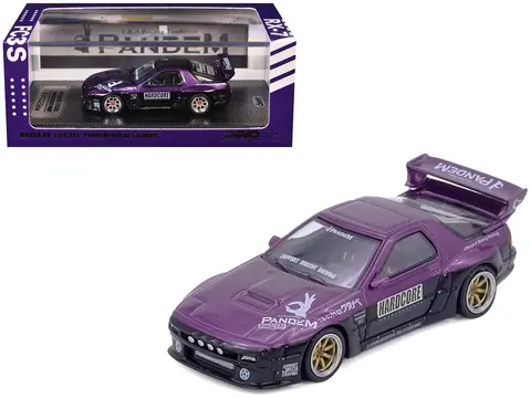 MAZDA RX7 (FC3S) "PANDEM ROCKET BUNNY" KIT PURPLE METALLIC AND BLACK 1/64 DIECAST MODEL CAR BY INNO MODELS