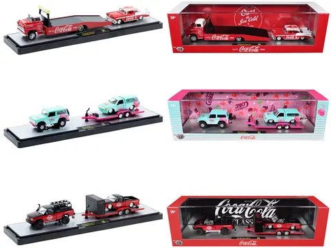 AUTO HAULERS "COCA-COLA" SET OF 3 PIECES RELEASE S03 LIMITED EDITION TO 4800 PIECES WORLDWIDE 1/64 DIECAST MODEL BY M2 MACHINES
