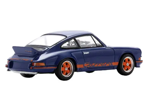 1973 PORSCHE 911 RS 2.7 BLUE WITH ORANGE STRIPES 1/64 MODEL CAR BY SPARK