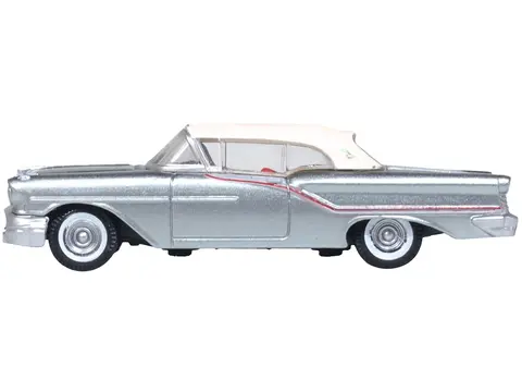 1957 OLDSMOBILE 88 CONVERTIBLE (TOP-UP) JUNEAU GRAY WITH WHITE TOP AND RED INTERIOR 1/87 (HO) SCALE DIECAST MODEL CAR BY OXFORD DIECAST