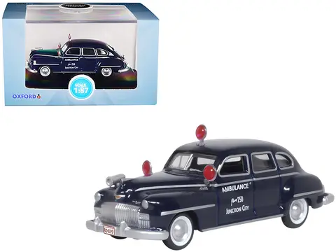 1946 DESOTO SUBURBAN AMBULANCE DARK BLUE "JUNCTION CITY AMBULANCE" 1/87 (HO) SCALE DIECAST MODEL CAR BY OXFORD DIECAST