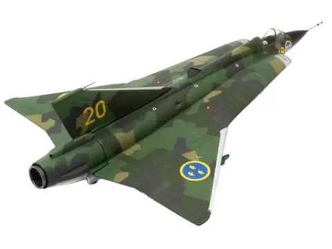 SAAB J35J DRAKEN FIGHTER AIRCRAFT "SPLINTER CAMOUFLAGE SCHEME F 18 SODERTORN WING" (1972) SWEDISH AIR FORCE 1/72 DIECAST MODEL AIRPLANE BY AVIATION 72