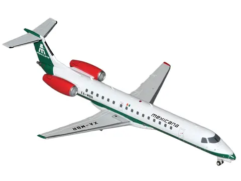 EMBRAER ERJ-145 COMMERCIAL AIRCRAFT "MEXICANA DE AVIACION" (XA-MBR) WHITE WITH GREEN STRIPES AND TAIL "GEMINI 200" SERIES 1/200 DIECAST MODEL BY GEMINIJETS