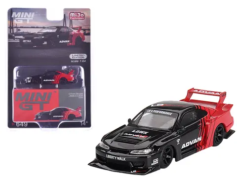 NISSAN "LB-SUPER SILHOUETTE" S15 SILVIA RHD (RIGHT HAND DRIVE) RED AND BLACK "ADVAN" LIMITED EDITION 1/64 DIECAST MODEL CAR BY MINI GT