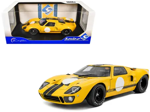 1968 FORD GT40 MK1 YELLOW WITH BLACK STRIPES "COMPETITION" SERIES 1/18 DIECAST MODEL CAR BY SOLIDO