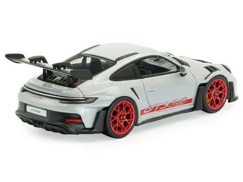 2023 PORSCHE 911 (992) GT3 RS ICE GRAY METALLIC WITH PYRO RED STRIPES 1/43 DIECAST MODEL CAR BY SOLIDO