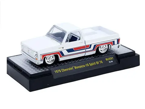 1976 CHEVROLET SILVERADO BONANZA-10 PICKUP TRUCK "SPIRIT OF '76" WHITE WITH BLUE AND RED GRAPHICS LIMITED EDITION TO 12100 PIECES WORLDWIDE 1/64 DIECAST MODEL CAR BY M2 MACHINES
