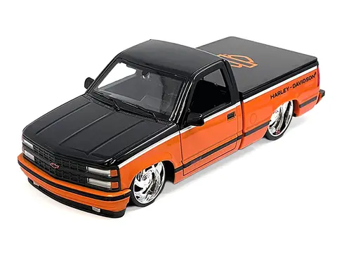 1993 CHEVROLET 454 SS PICKUP TRUCK "HARLEY DAVIDSON" BLACK AND ORANGE "H-D CUSTOM" SERIES 1/24 DIECAST MODEL CAR BY MAISTO