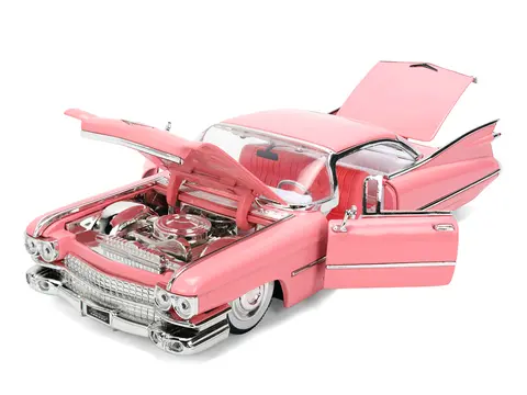 1959 CADILLAC COUPE DEVILLE PINK WITH PINK AND WHITE INTERIOR "SHOWROOM FLOOR" SERIES 1/24 DIECAST MODEL CAR BY JADA