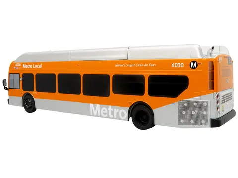 NEW FLYER XCELSIOR TRANSIT BUS BANK "LOS ANGELES METRO" ORANGE AND SILVER "THE BUS & MOTORCOACH COLLECTION" LIMITED EDITION TO 504 PIECES WORLDWIDE 1/43 MODEL BY ICONIC REPLICAS