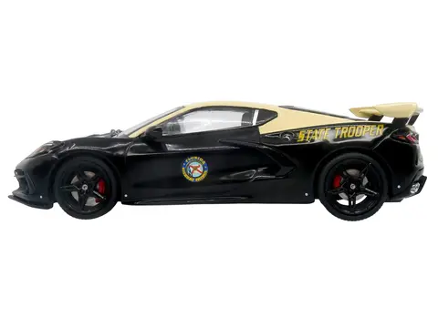 2023 CHEVROLET CORVETTE C8 STINGRAY POLICE INTERCEPTOR "FLORIDA HIGHWAY PATROL (FHP)" BLACK WITH CREAM TOP 1/43 DIECAST MODEL BY ICONIC REPLICAS